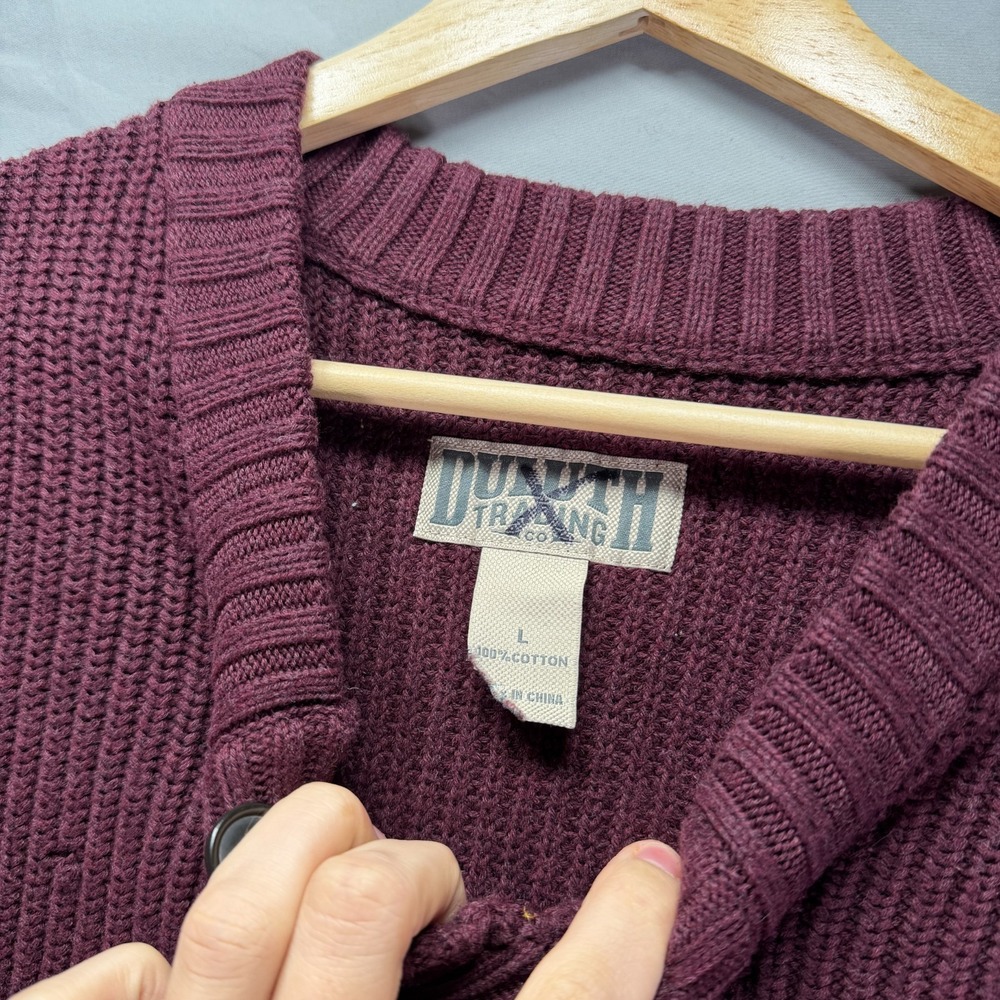 Duluth Trading Co Sweater Mens Large Red Burgundy Henley Thick Knit Cotton Gorp - Picture 7 of 12